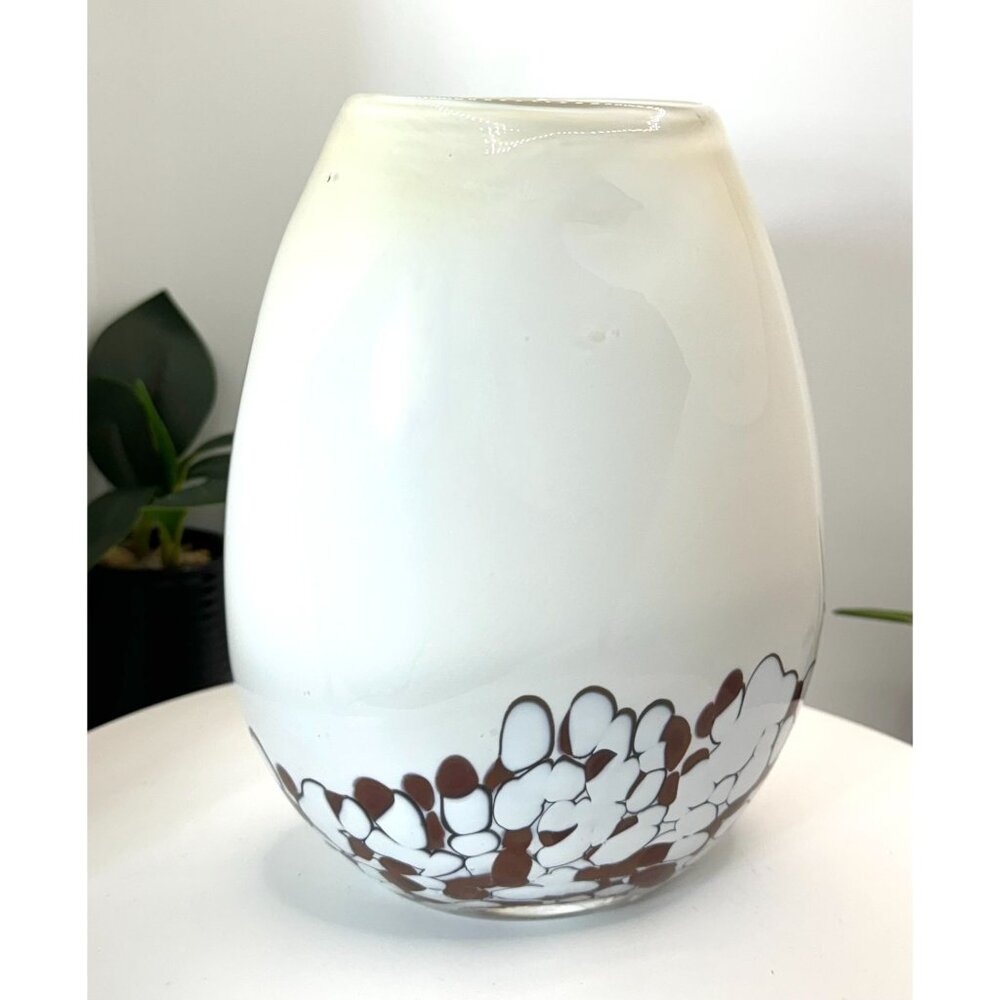 Vintage Zorza Handmade Polish Art Glass Beige Brown Vase